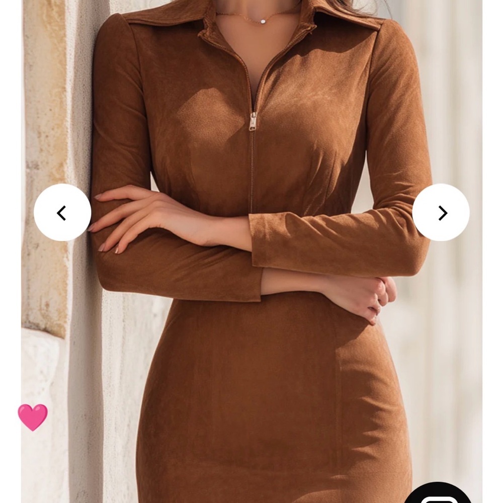 NWT, Women’s Caramel Brown Suede Zip-Up‎ Dress, rust color, XS, u67